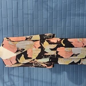 Lulus Wondrous Water Lilies BlackLong Sleeve Floral Print Maxi Dress, Sz Small